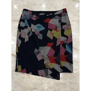 Trina Turk Geometric Pixel Print Faux Wrap Skirt | Cotton Lined | Fits Size 6